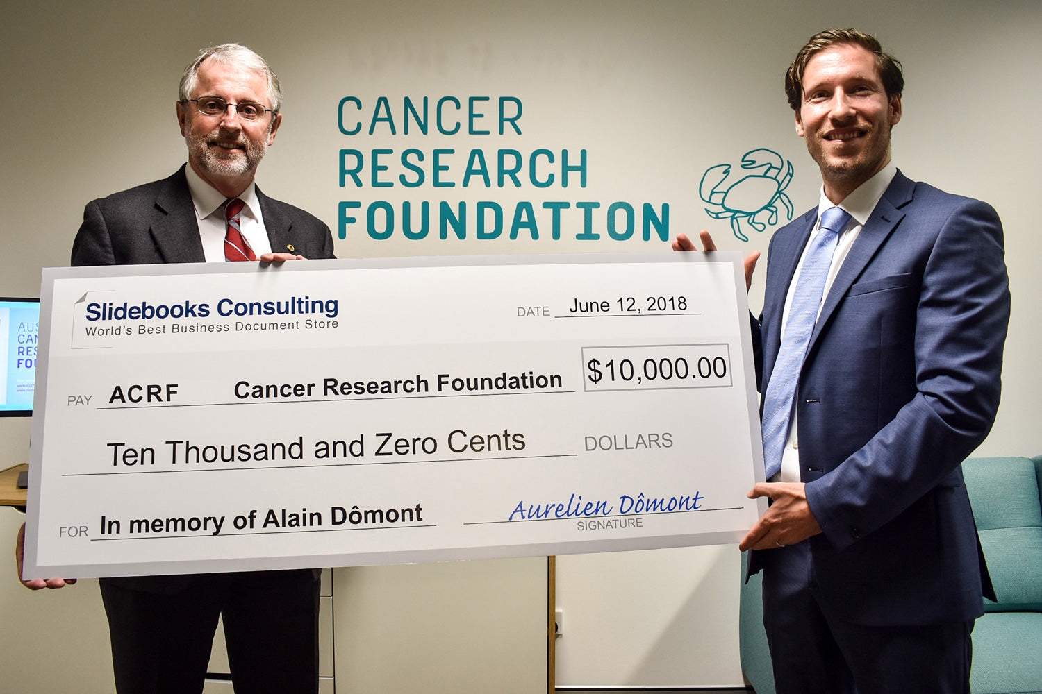 Domont Consulting donation to the Cancer Research Foundation in memory of Alain Domont
