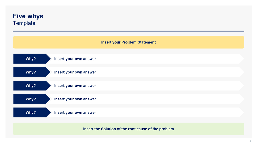 Easily identify the root cause of a problem with our 5 Whys Template in PPT and Excel