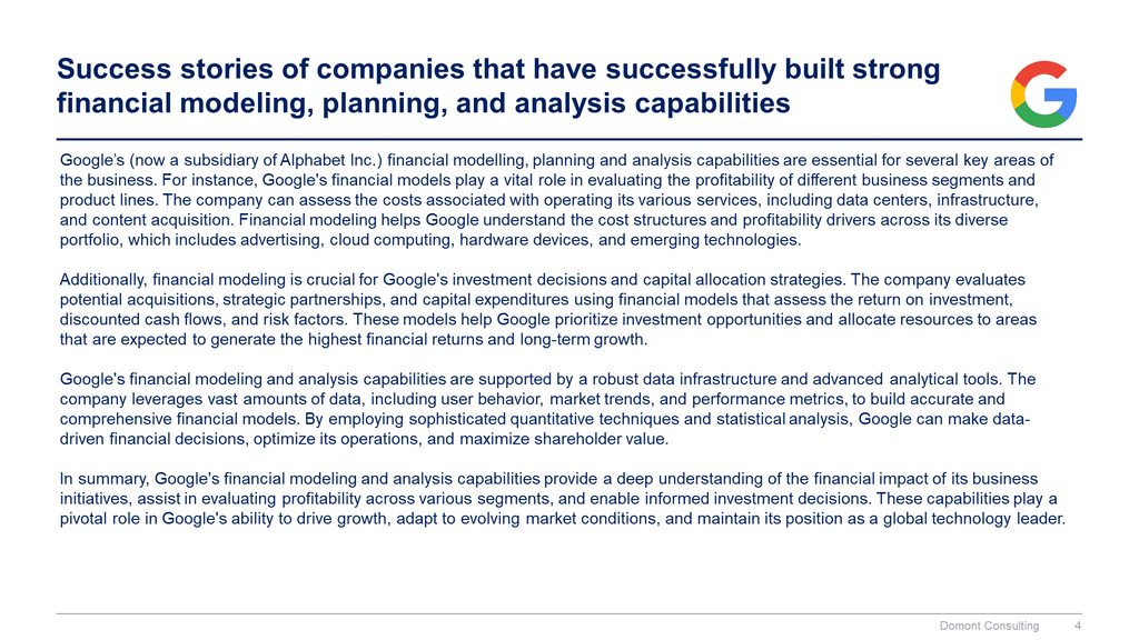Financial Modeling, Planning & Analysis Toolkit-Domont Consulting