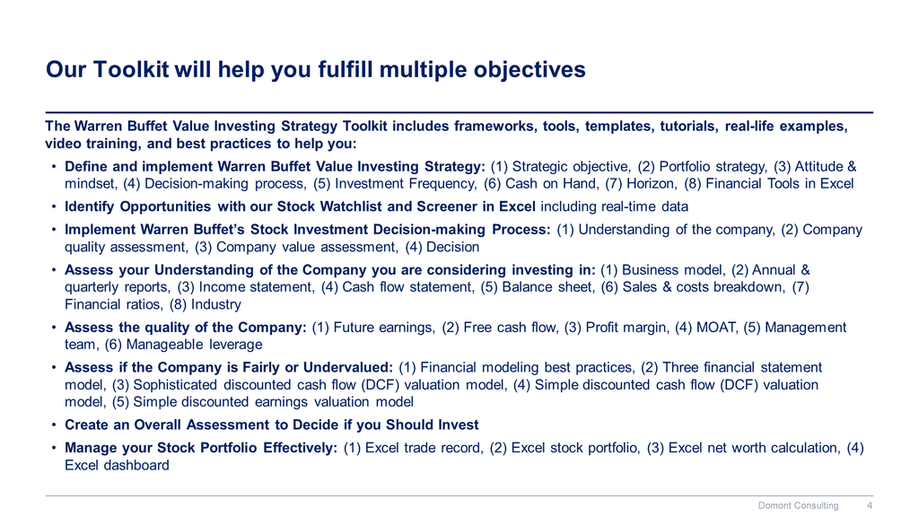 Warren Buffet Value Investing Strategy Toolkit-Domont Consulting