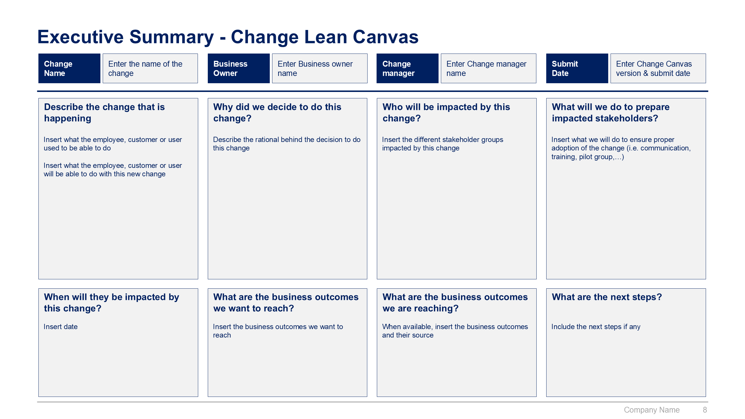 PowerPoint slide: change impact assessment matrix, complexity of the change by size of the change