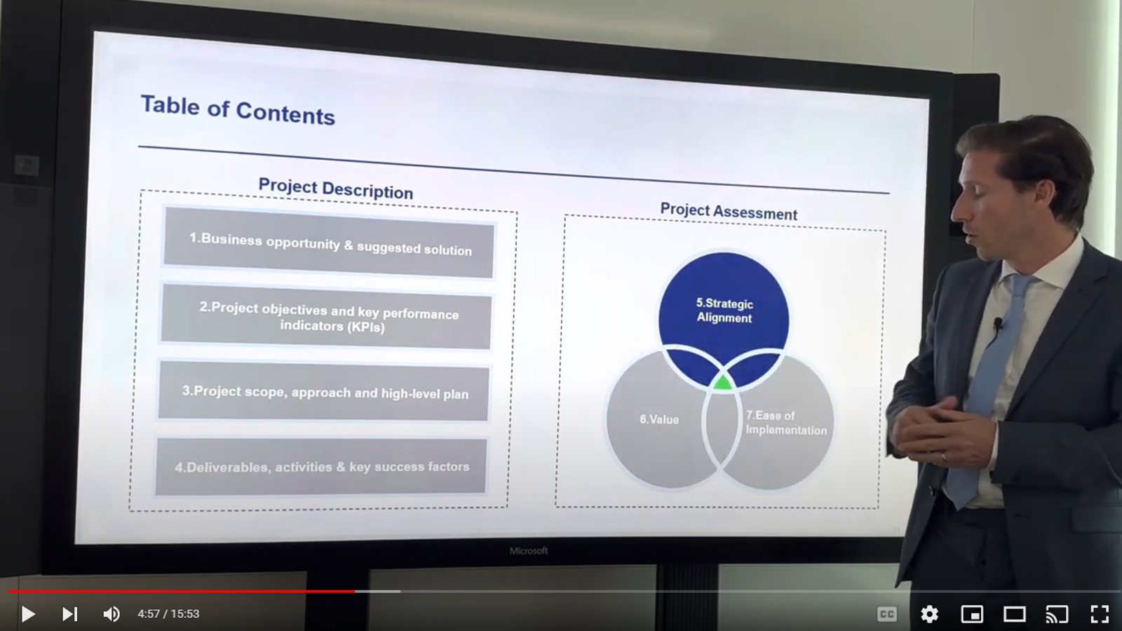 Video training: walkthrough of the business case table of contents, project description and project assessment